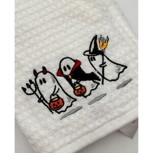 Isaac Mizrahi Halloween Kitchen Towels Set 2 Ghost Devil Witch‎ Embroidered
